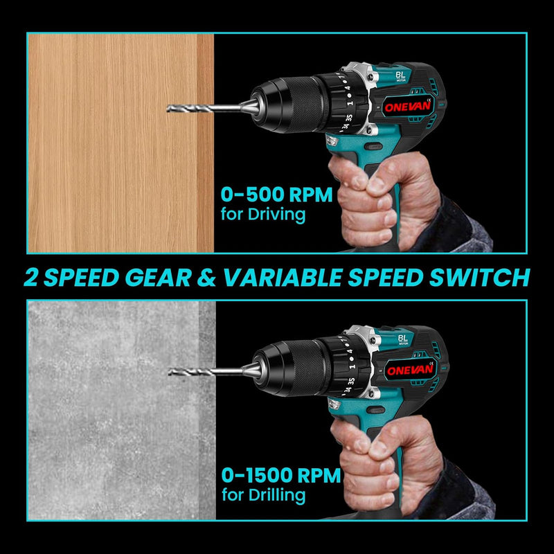 ONEVAN 35+3 Akkubohrer Akku Bohrmaschine, 18V Akku Schlagbohrschrauber mit 2 2.0Ah Akkus, 50N.m Elek