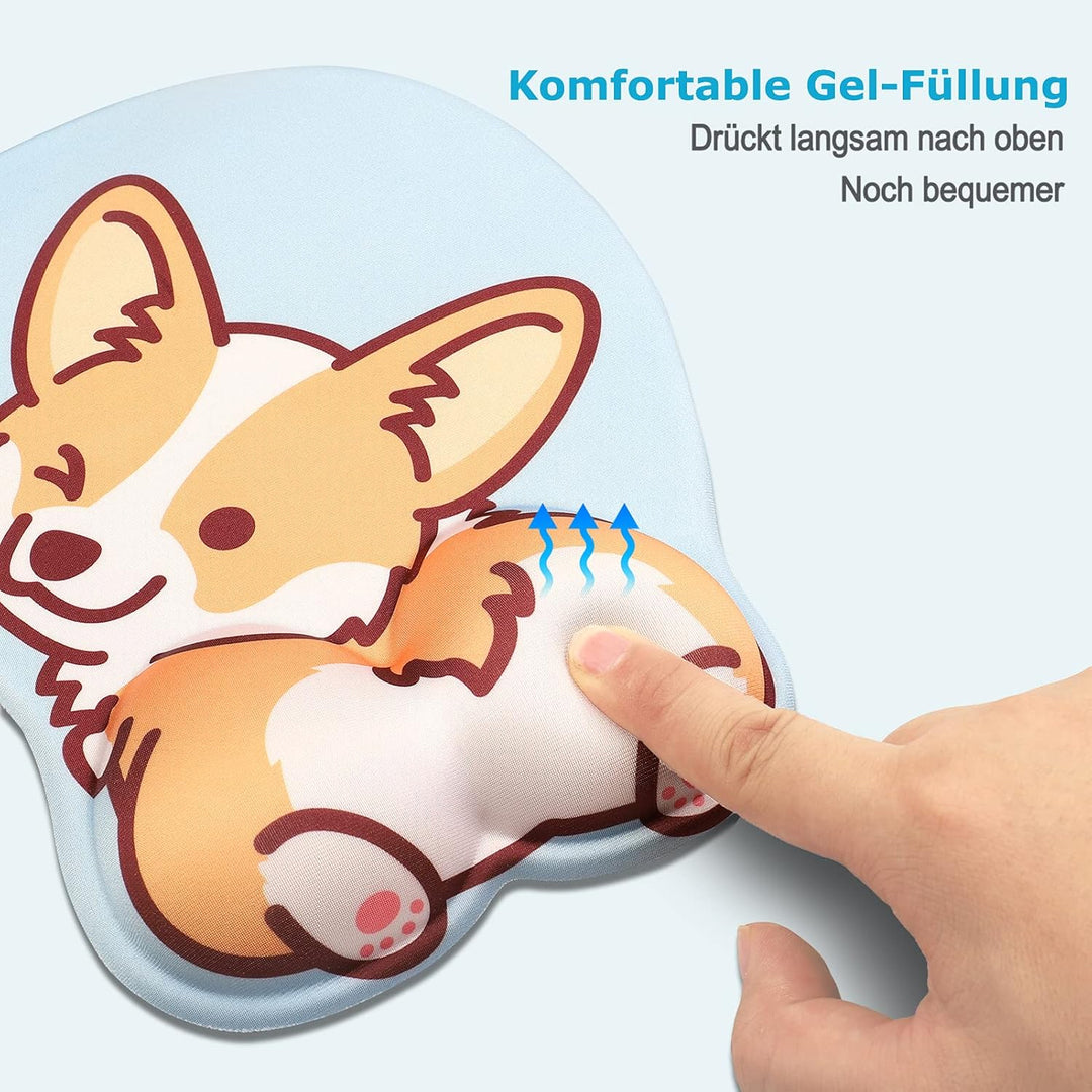 AOKSUNOVA Mauspad mit Gelkissen Mousepad mit Handauflage 3D Mauspad Gel Corgi Motiv MI-279, MI-279