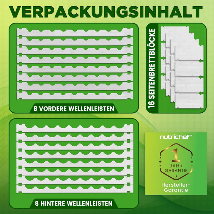 NutriChef Stapelbares Bambus-Weinregal 8-stöckig 72 Flaschen Kapazität Freistehendes Regal Werkzeugf