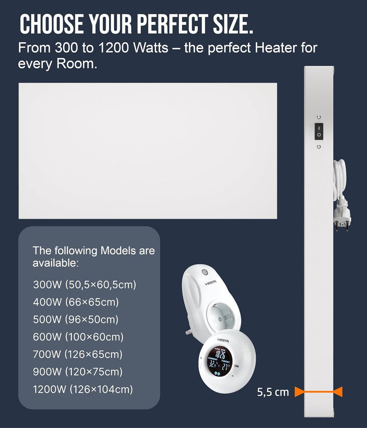 UMBRELLA® H700 Infrarotheizung Heizpaneel 700W 60x120cm Carbon Crystal rahmenlos Wand/Decke IP20 TÜV