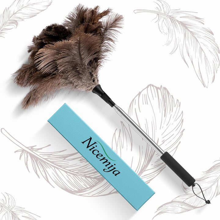 Nicemiya Teleskop Staubwedel Straussenfedern - Ausziehbar bis 170cm für Hohe Oberflächen und Empfind