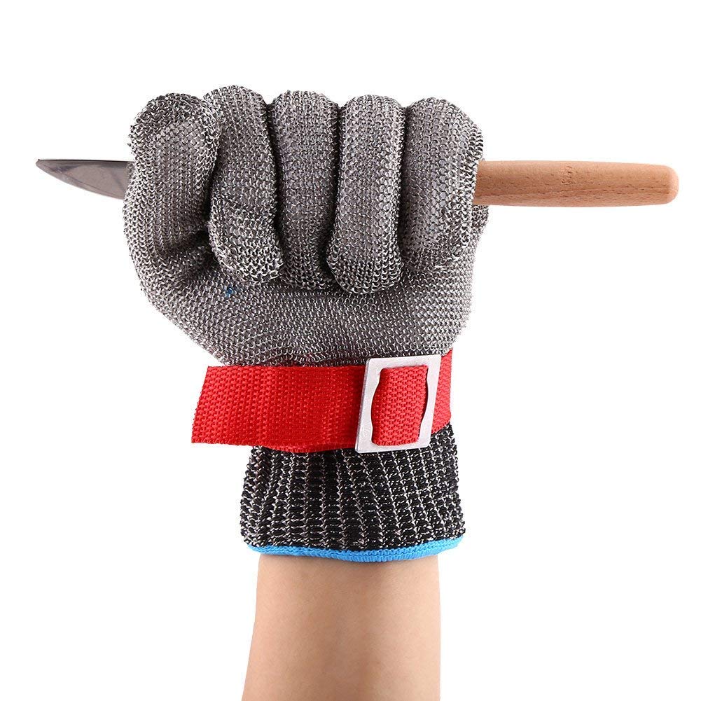 Yosoo Robuster 304-Drahtgeflecht, schnittfester Handschuh mit verstellbarer Schnalle, Gartenarbeit M