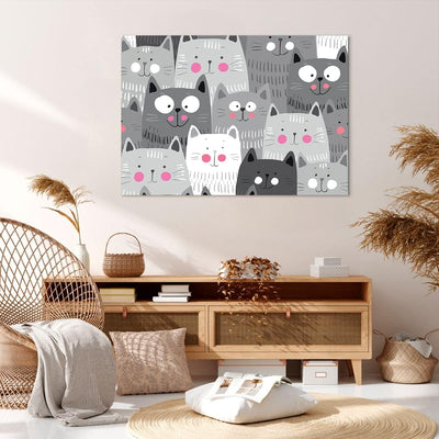 Bilder auf Leinwand 100x70cm Leinwandbild Kittys Tiere Illustration Gross Wanddeko Bild Schlafzimmer