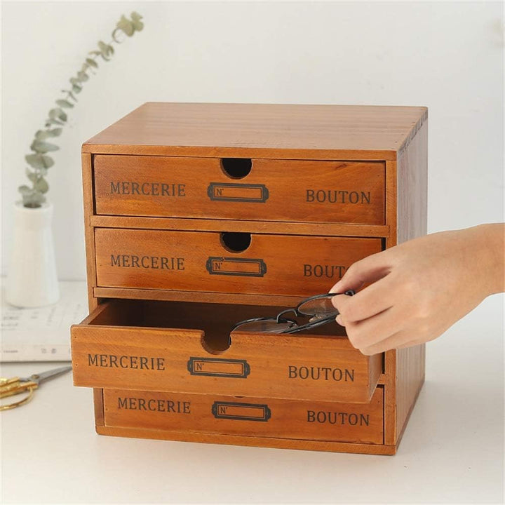 Baffect Desktop Schubladenbox Holz 4 Stöckig Aufbewahrungsbox mit Schubladen Vintage Schmuckkästchen
