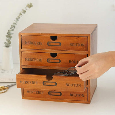 Baffect Desktop Schubladenbox Holz 4 Stöckig Aufbewahrungsbox mit Schubladen Vintage Schmuckkästchen