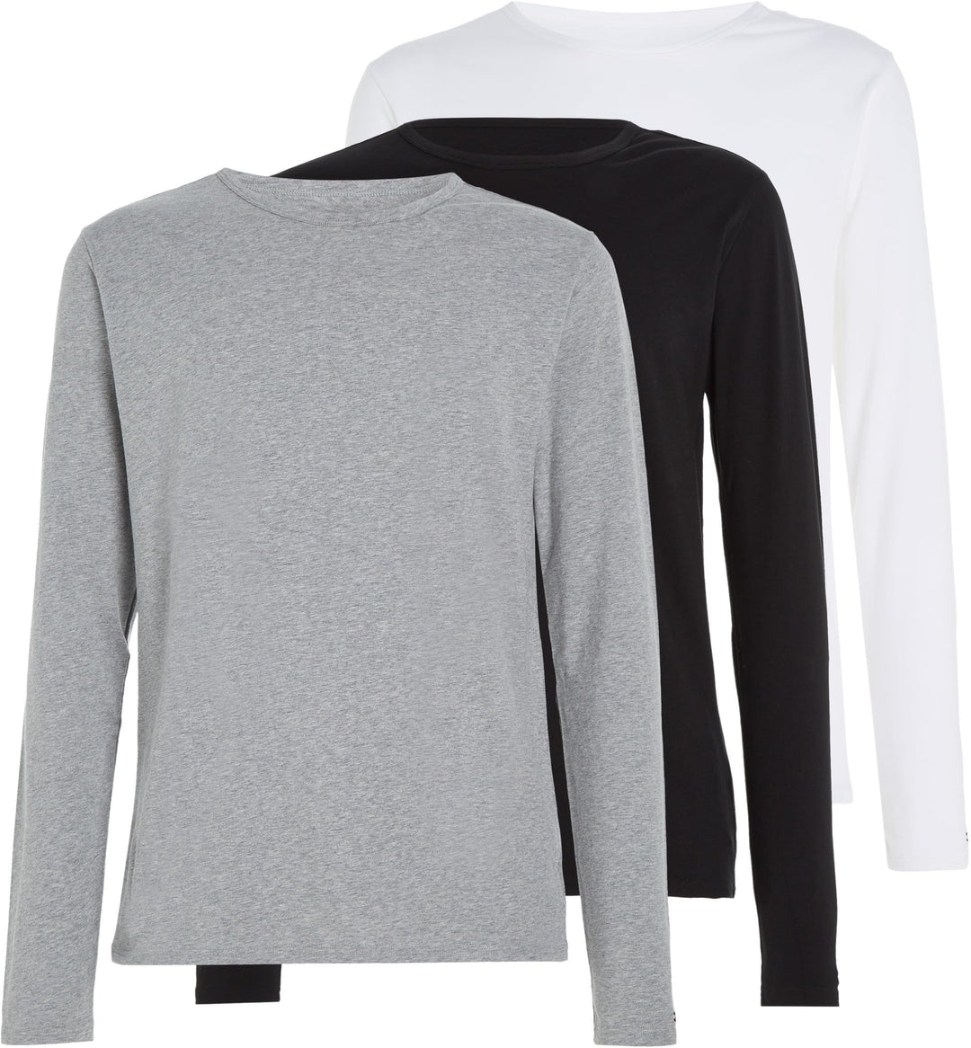 Tommy Hilfiger Herren Langarm T-Shirts (3er Pack) S Mehrfarbig (Black/White/Grey Heather), S Mehrfar
