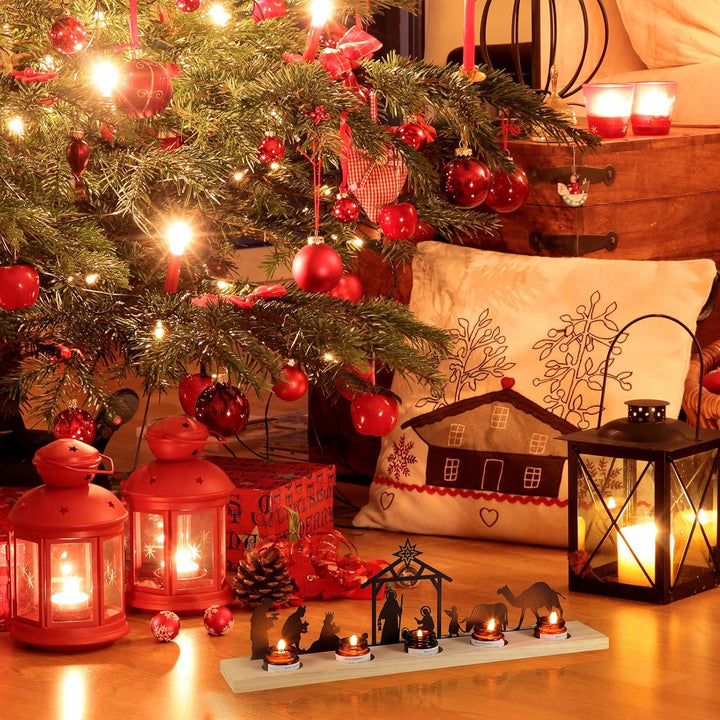 Geelin Weihnachtskrippen-Set aus Metall für Weihnachtsdekorationen, schwarz, moderne Weihnachtskripp