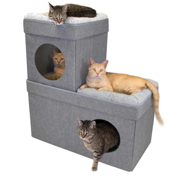 Kitty City Large Stackable Cat Condo, Cat Cube, Cat House, Pop Up Bed, Cat Ottoman Double Story, Dou