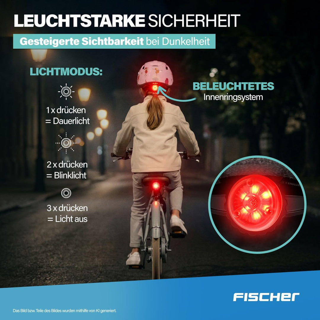 FISCHER Kinder-Helm, Fahrradhelm, Jugendhelm mit integriertem LED-Rücklicht, XS/S, 48-54cm Fairy, Fa