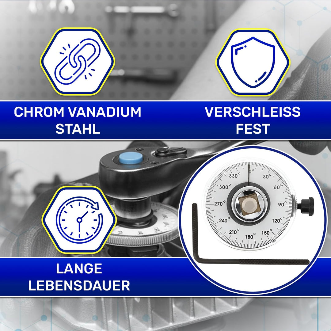 Drehwinkelmesser 1/2 zoll zum Anziehen Schrauben mit Bereich von 360° – Drehmomentmesser aus Chrom-V