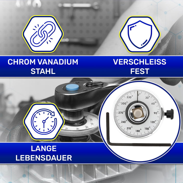 Drehwinkelmesser 1/2 zoll zum Anziehen Schrauben mit Bereich von 360° – Drehmomentmesser aus Chrom-V