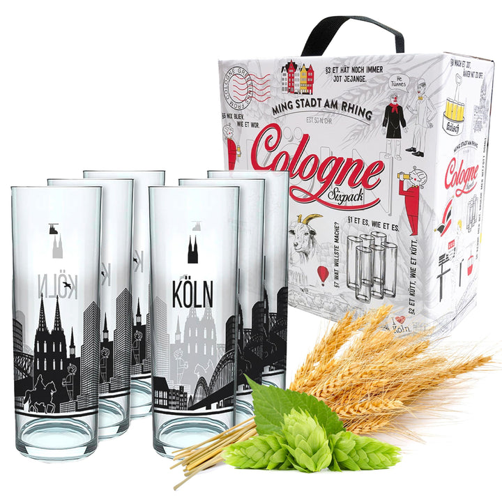 3forCologne Kölschglas | 6er Pack je 0,2ml | Kölsches Grundgesetz & Kölner Dom |Biergläser, Kölner-S