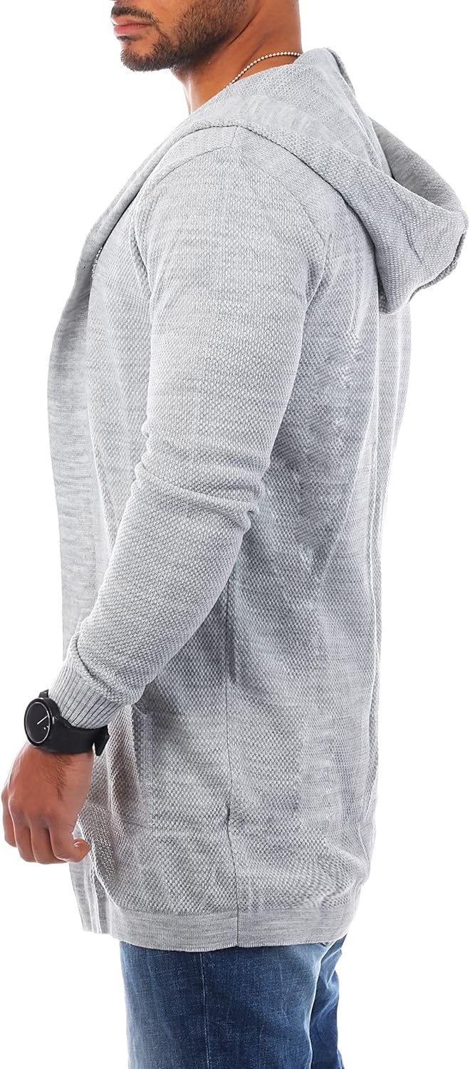 Carisma Herren Feinstrick Cardigan leichte Weste Strickjacke mit Kapuze Lange Passform Oversize Long