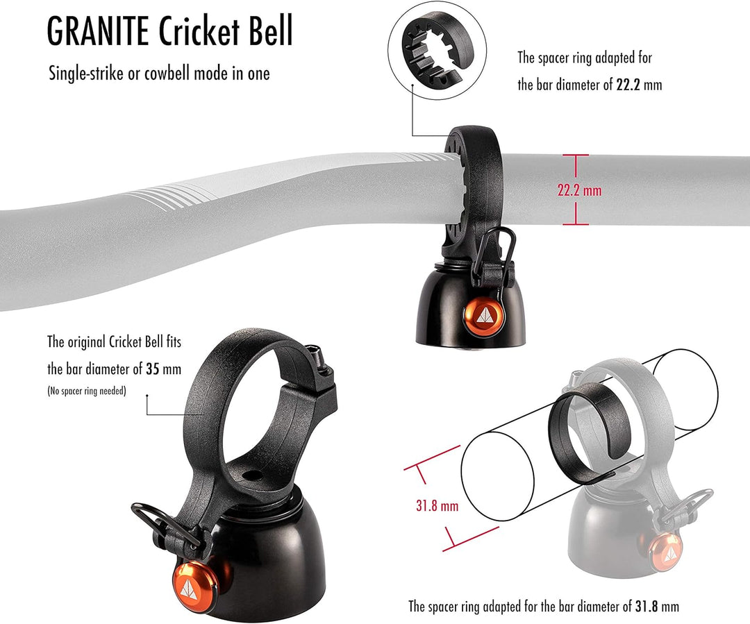 Granite Cricket Fahrradklingel mit einzigartigem Klangmodus und konstantem Klingelmodus, Fahrradklin