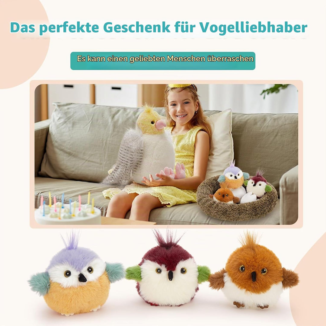 MorisMos weich Vogel Papagei Kuscheltier XXL mit 3 Babys, 35cm gross Vögel Papageien Plüschtier Stof