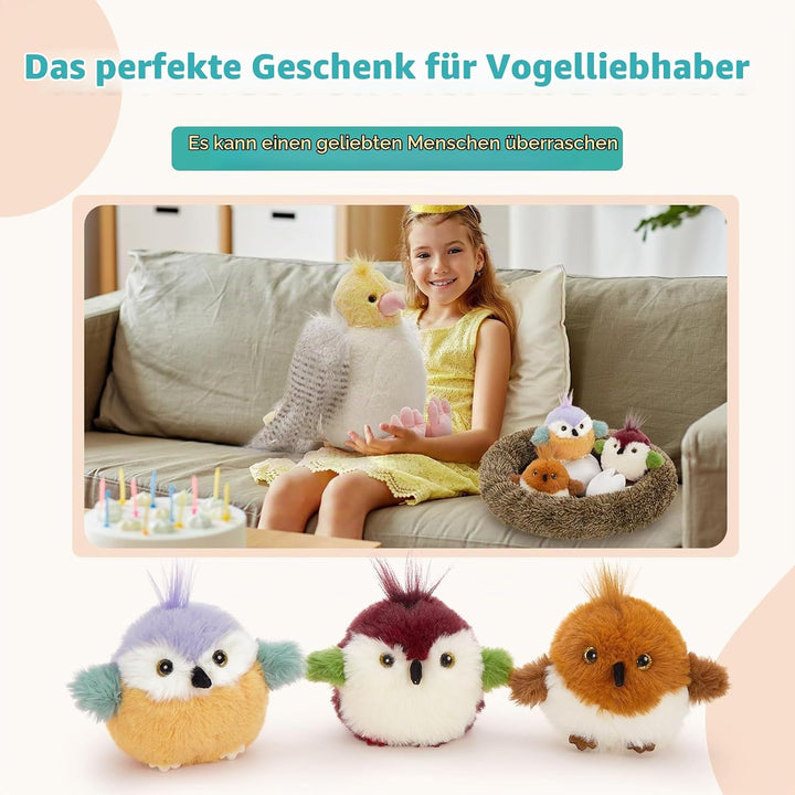 MorisMos weich Vogel Papagei Kuscheltier XXL mit 3 Babys, 35cm gross Vögel Papageien Plüschtier Stof