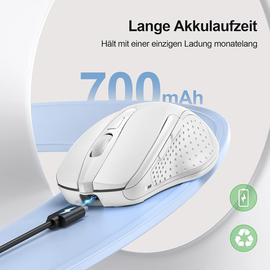 TECKNET Silent Kabellose Maus, Wiederaufladbar Funkmaus 4800 DPI, 2,4 GHz Optische Computer Maus für