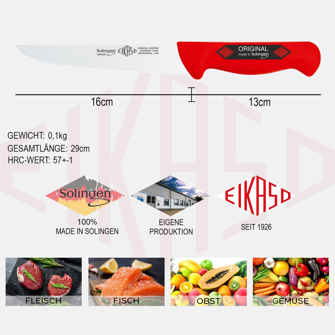 EIKASO Solingen Germany Stechmesser 16cm Klinge aus Molybdänstahl 1.4116 - Fleischermesser mit schar