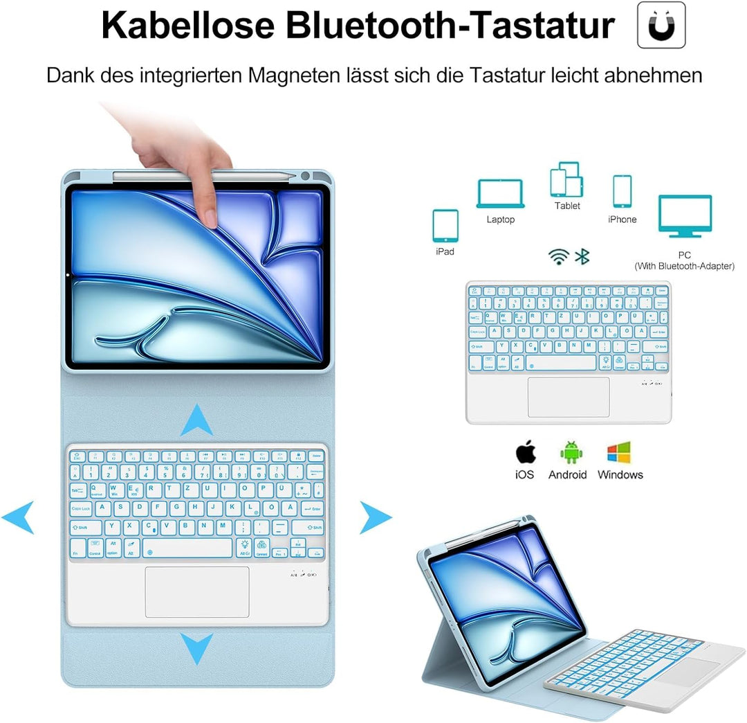 Tastatur für iPad Air 11” M4 2026/M3 2025/M2 2024 con Touchpad, Schutzhülle mit Stifthalter, Hülle B