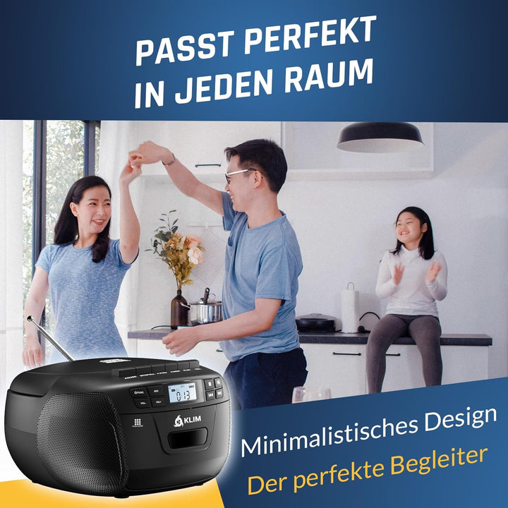 KLIM CD Player mit Kassette mit USB, Kassettenspieler, Kassettenrekorder, Radio mit CD und Kassette,