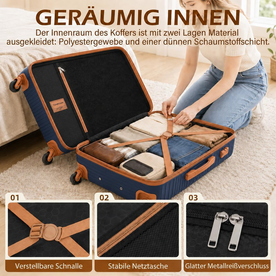 Travelhouse Kofferset Bari 6-teilig – ABS Hartschale Trolley Koffer Set mit Rollen, TSA-Schloss, Rei