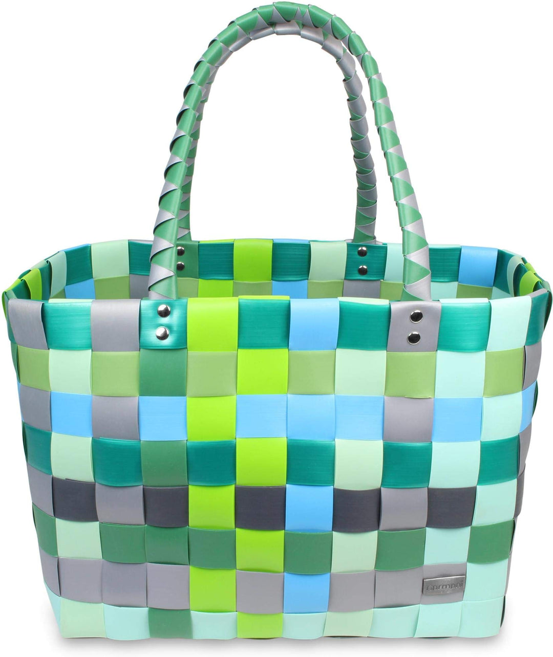 normani Einkaufskorb Shopper geflochten aus Kunststoff - robuster Strandkorb aus wasserabweisendem M