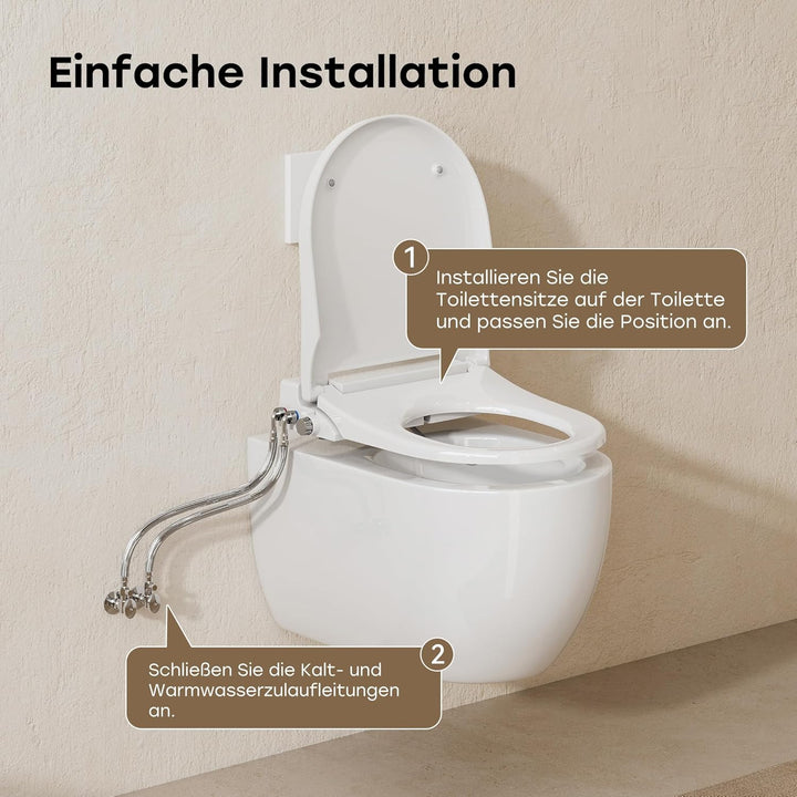 HOROW Dusch WC Sitz Ohne Strom Kaltes und Warm Wasser U-förmig | Wassertemperatur und Druck einstell