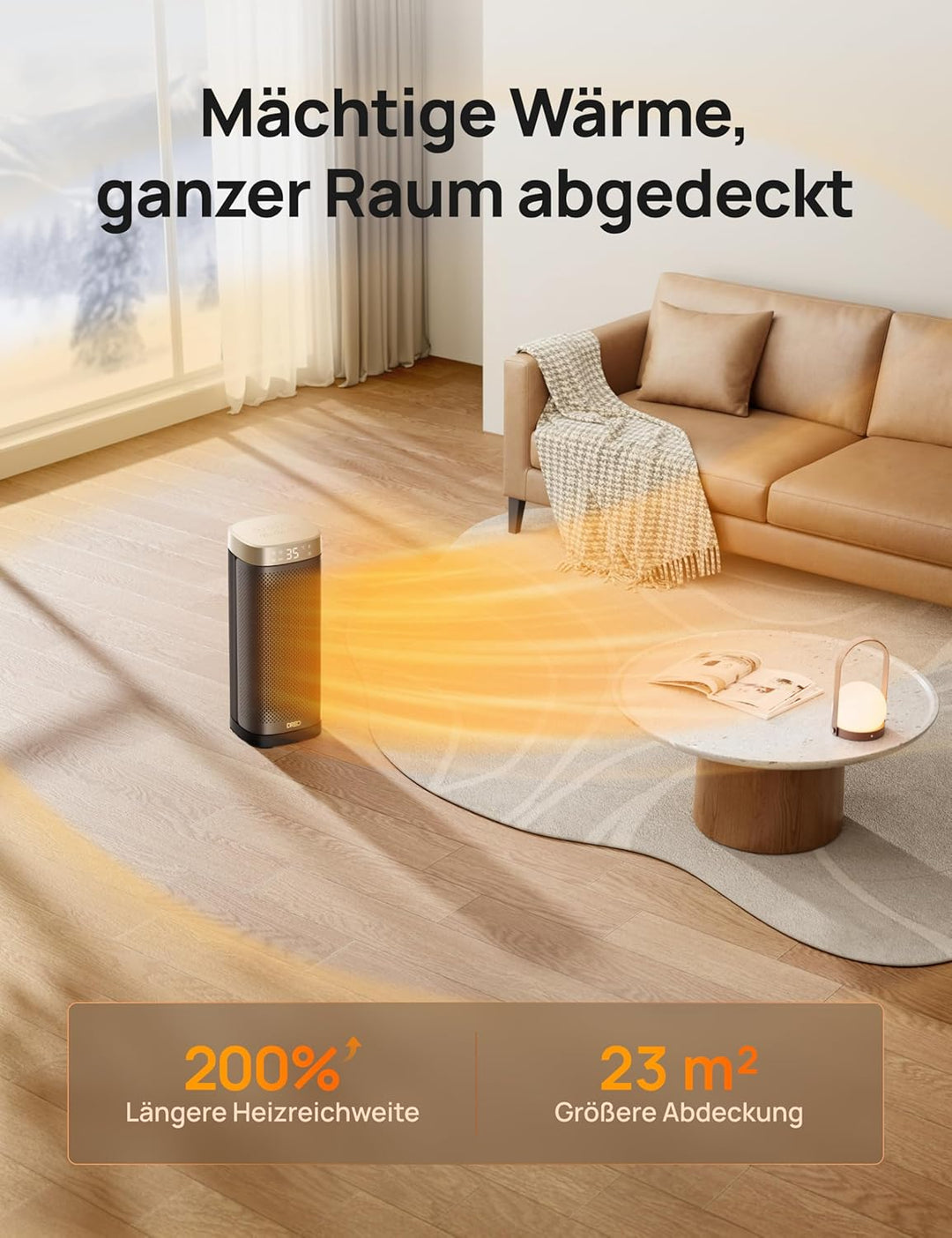DREO Heizlüfter Energiesparend Leise, 2000W Keramik Heizung mit Thermostat, 12-Std-Timer, 3 Modi, 70