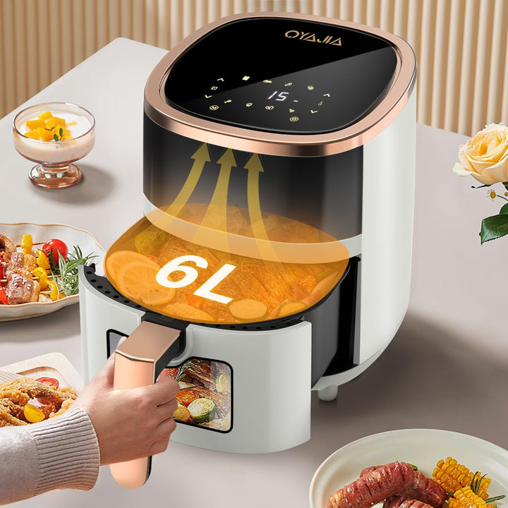 Heissluftfritteuse 6L Airfryer mit 8 Programme, Rapid Air Heisslufttechnologie, Touchscreen, Sichtfe