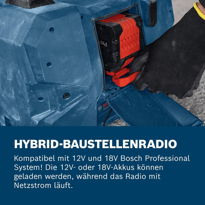 Bosch Professional 18V/12V System Akku-Baustellenradio GPB 18VH-6 SRC (Laden im Werkzeug für 18V & 1