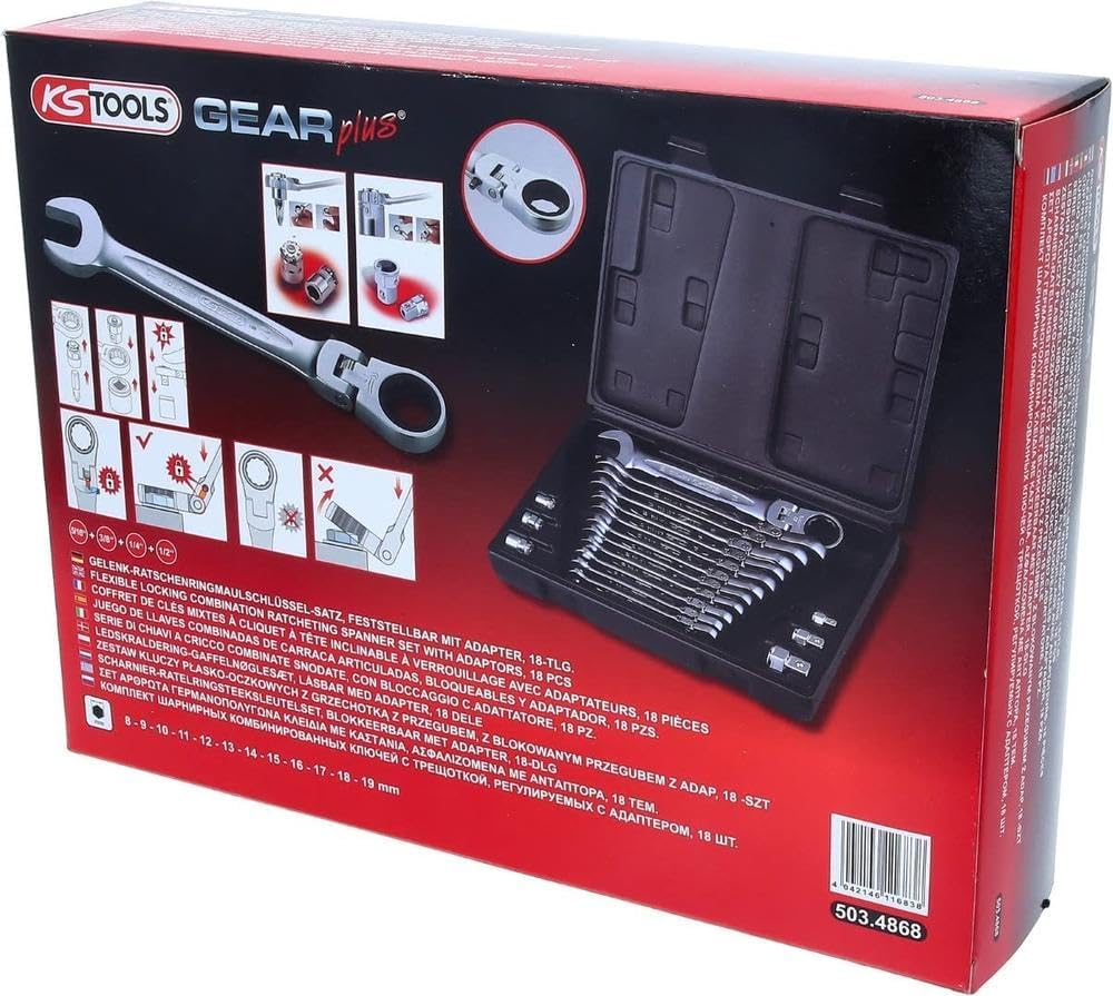 KS 5034868 Tools 503.4868 GEARplus Gelenk-Ratschenringmaulschlüssel-Satz,