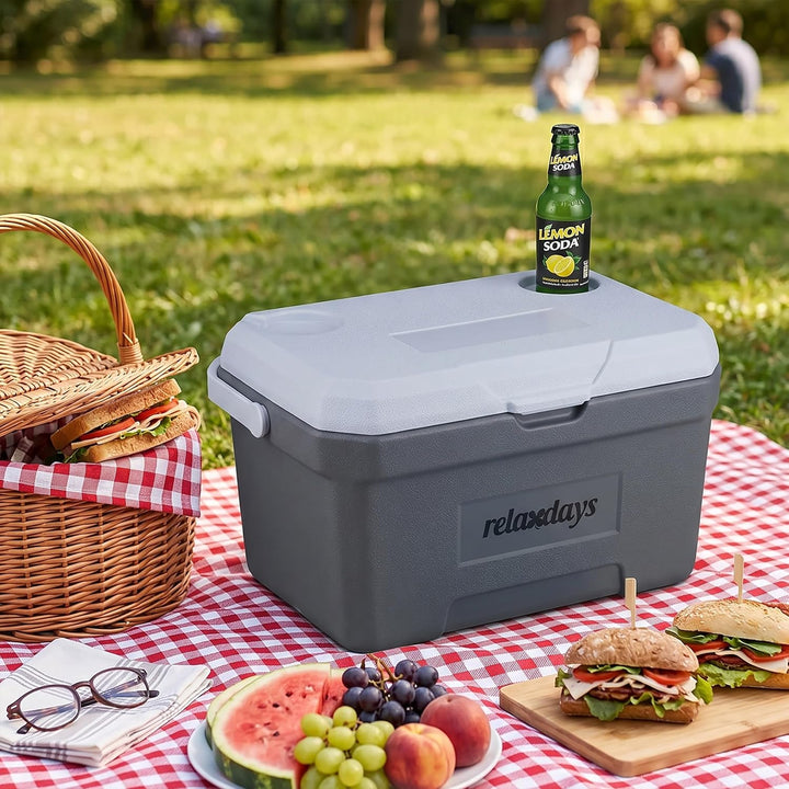 Relaxdays Kühlbox, 15 l, mit Kühlakku & Griff, Camping, Picknick, ohne Strom, HBT 30 x 46 x 30 cm, I