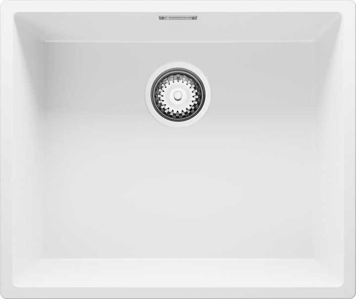 Unterbauspüle Weiss 56 x 47 cm, Granitspüle + Siphon Klassisch, Spülbecken ab 60er Unterschrank, Küc