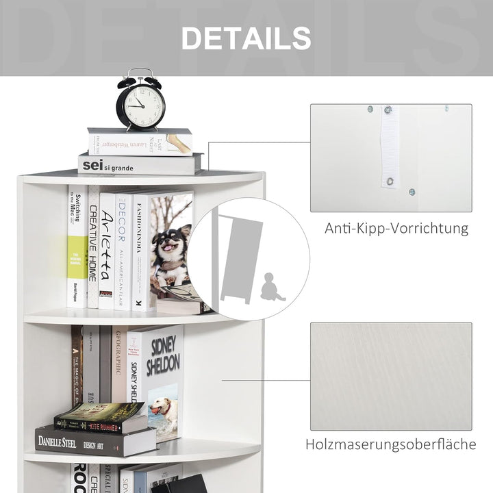 HOMCOM Eckregal Standregal Bücherregal Dekoregal Blumenregal Holzregal fächerförmig 4 Fächer Weiss 3