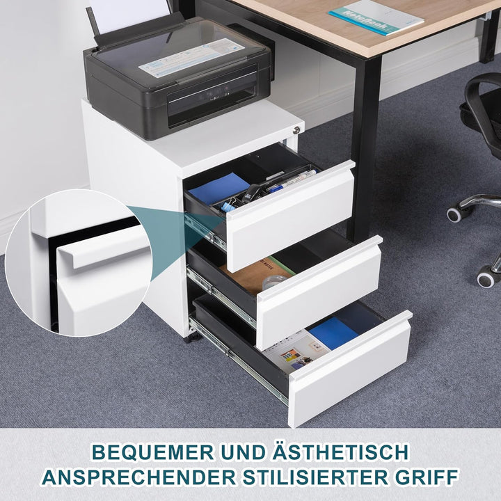 LVSTEEL Rollcontainer, Aktenschrank Abschliessbar mit 4 Schlüsseln, Büroschrank aus Metall, Aktensch