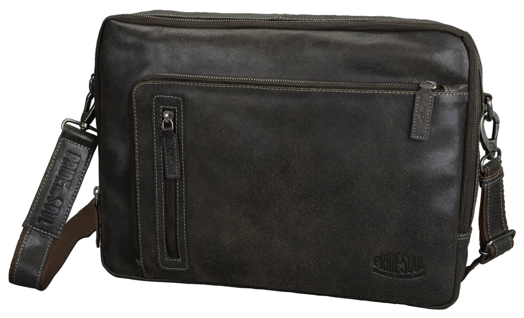 Umhängetasche King, aus echtem Leder, ca. 39 x 27 x 6 cm, braun