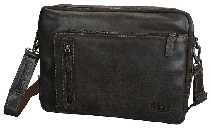 Umhängetasche King, aus echtem Leder, ca. 39 x 27 x 6 cm, braun