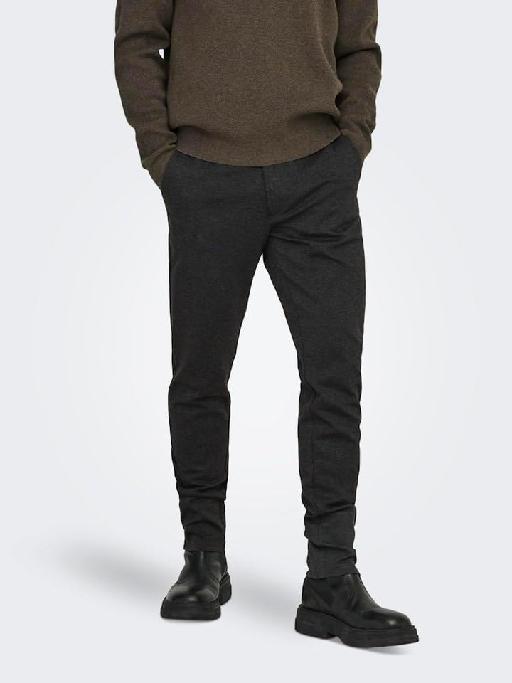 Only & Sons Male Chino Hose ONSMARK Slim Fit Chino Hose 27W / 30L A: Dark Grey Melange/Black, 27W /