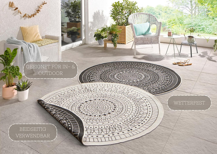 Northrugs Porto In- und Outdoor Teppich Rund – Runder Wendeteppich Wasserfest Mandala Design Flachge