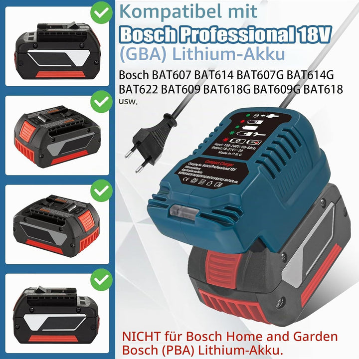 Akku Ladegerät Ersatz für Bosch Professional 18V System Akku GBA Ladegerät GAL kompatibel mit für Bo