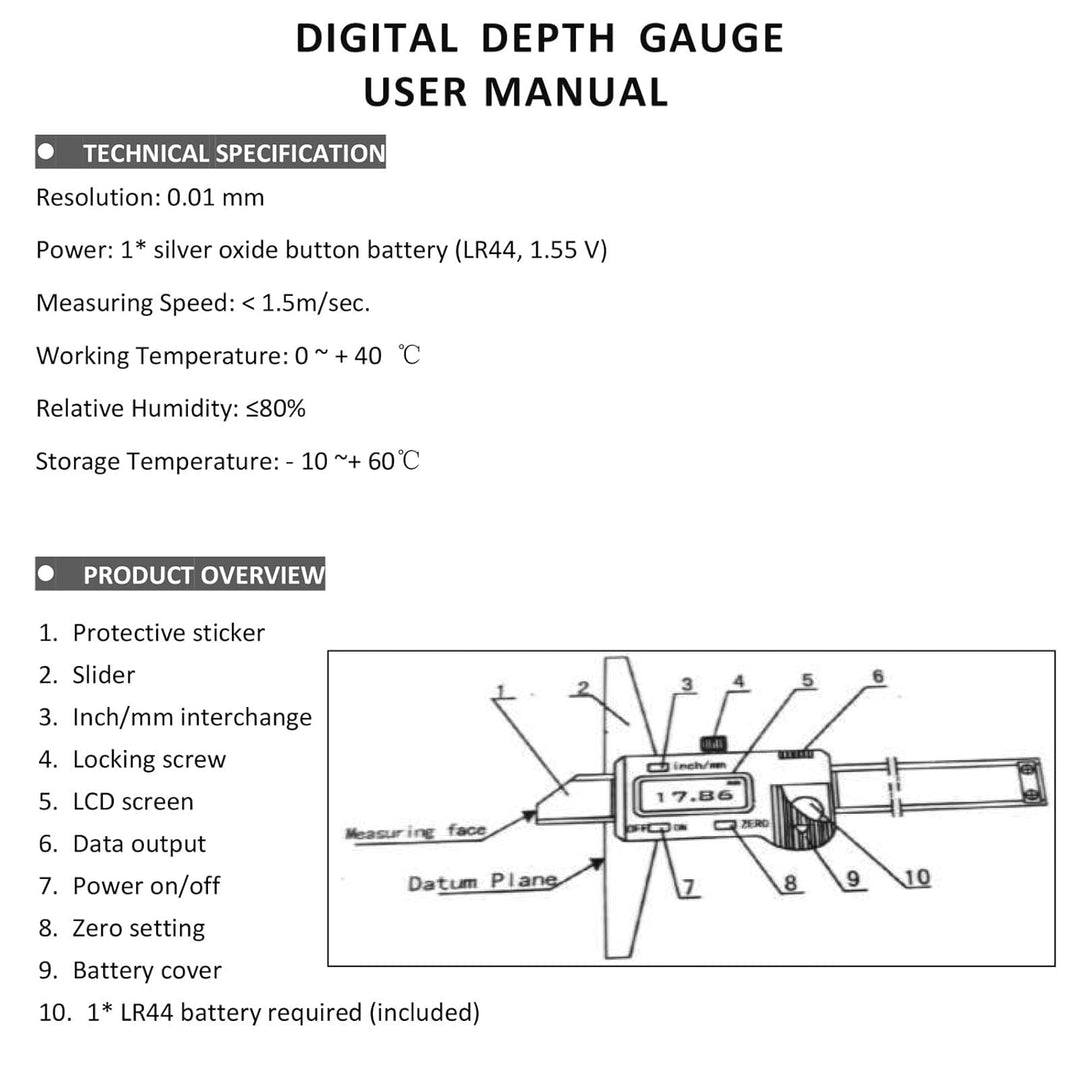 Digitaler Tiefenmesser, 0-300MM Tiefenmessgerät Tiefenmessschieber Professionell Messgerät für Holza