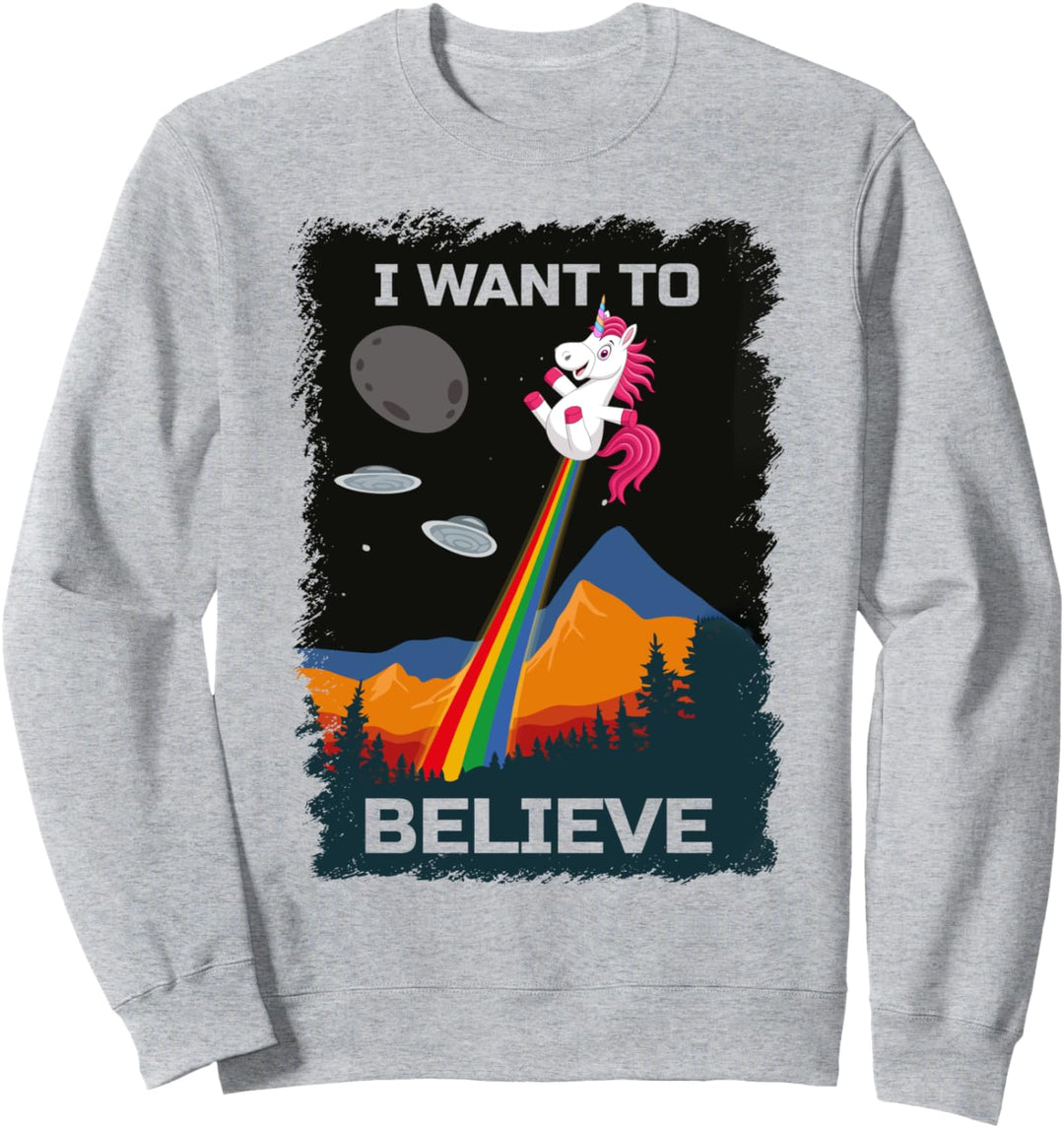 fliegendes Einhorn "I want to believe" UAP Outfit Alien Ufo Sweatshirt