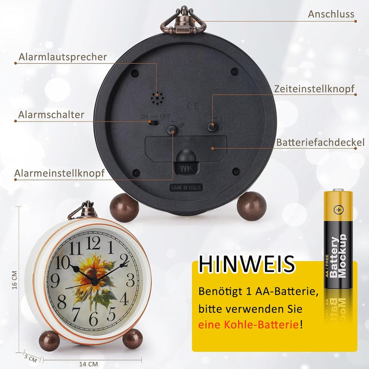BVI BOOMERVIVI Tischuhr Analog 14 cm, Vintage Tischuhr ohne Ticken mit Lautlosem Uhrwerk, Batteriebe