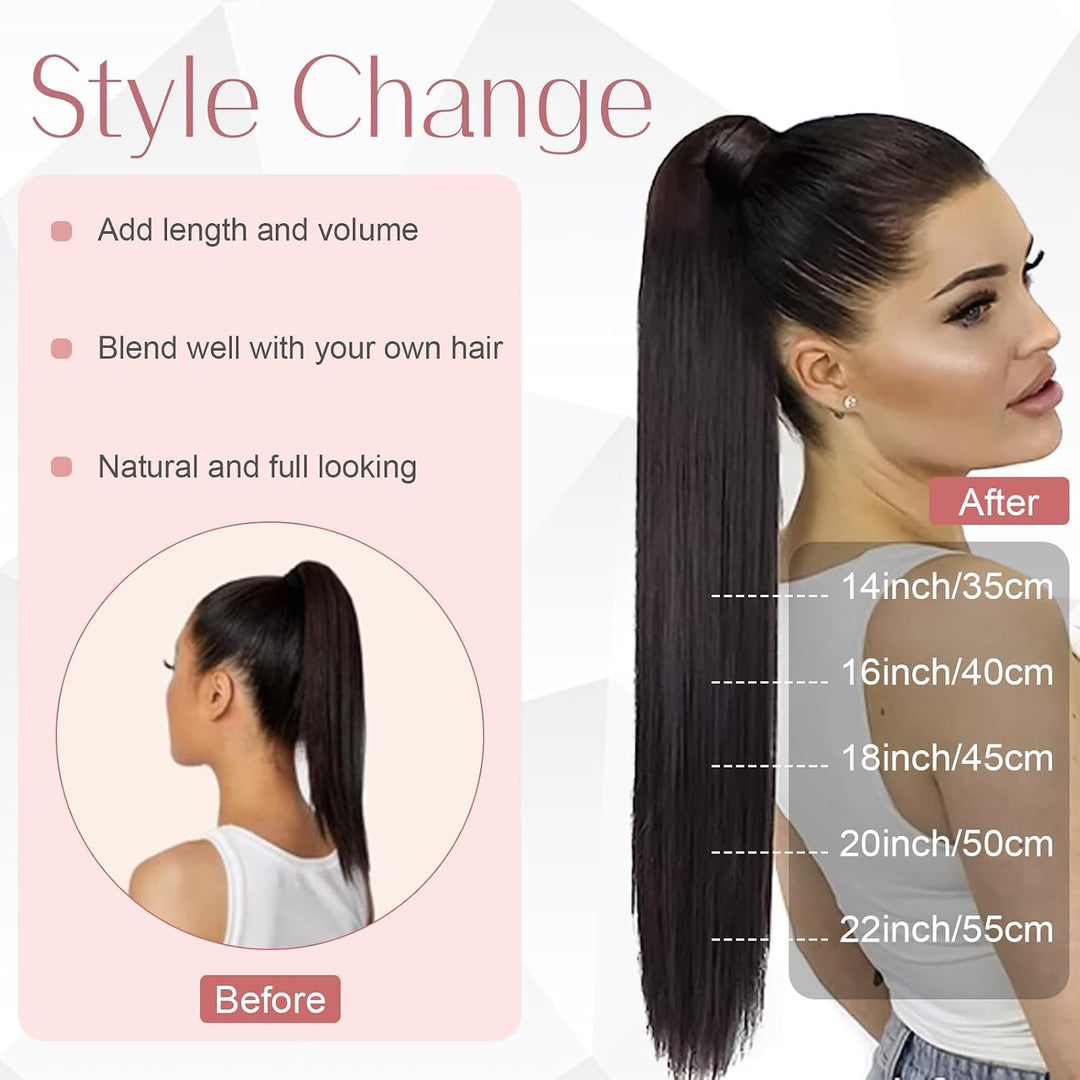 S-noilite Pferdeschwanz Extensions Echthaar Wrap Around 50cm Zopf Echthaar Extensions Dunkelbraun 