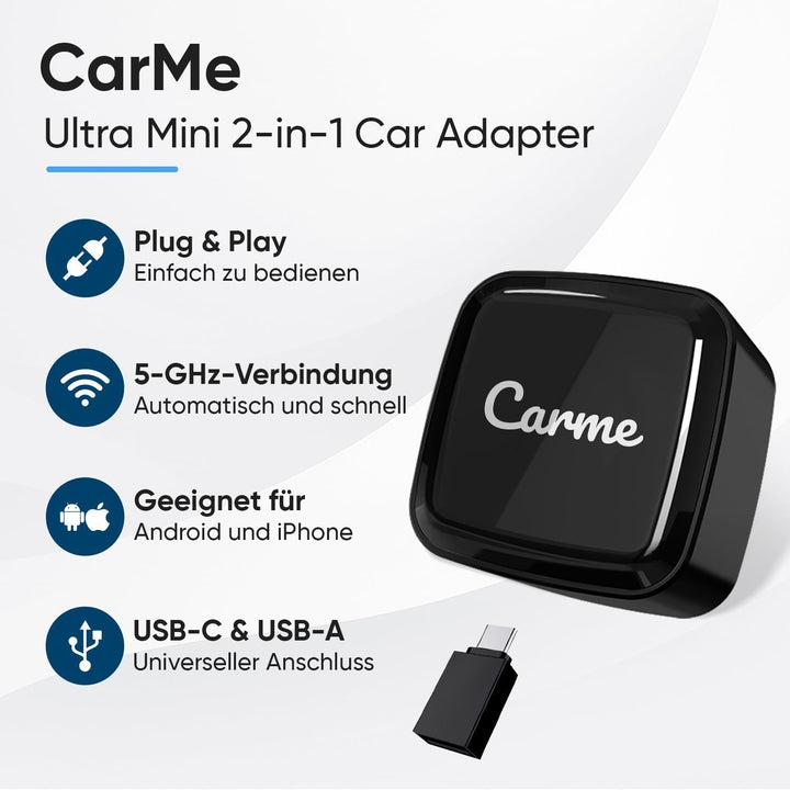 CarMe Ultra Mini 2-in-1 CarPlay Wireless Adapter & Android Auto Wireless Adapter, wandelt kabelgebun
