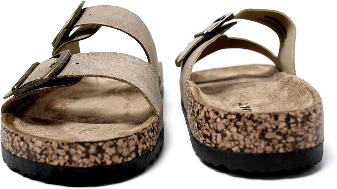 JOMIX Sommer Pantoletten Herren Kunstleder Sandalen Weiche Cork Fussbett Latschen Flache Strandschuh