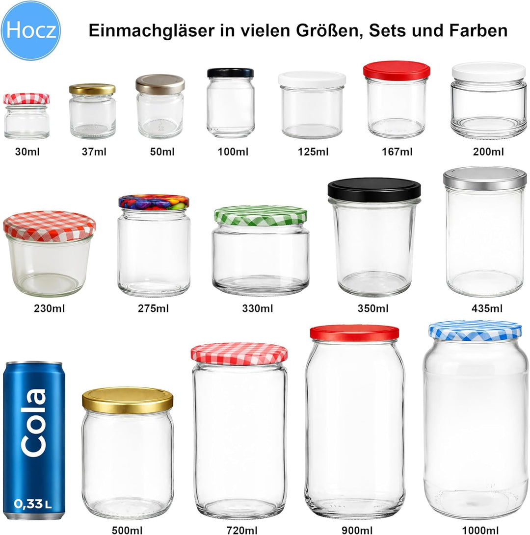 hocz 25x Marmeladengläser 125 ml Set | Deckel Blau Kariert TO 66 | mit Etiketten NZ | Einmachgläser