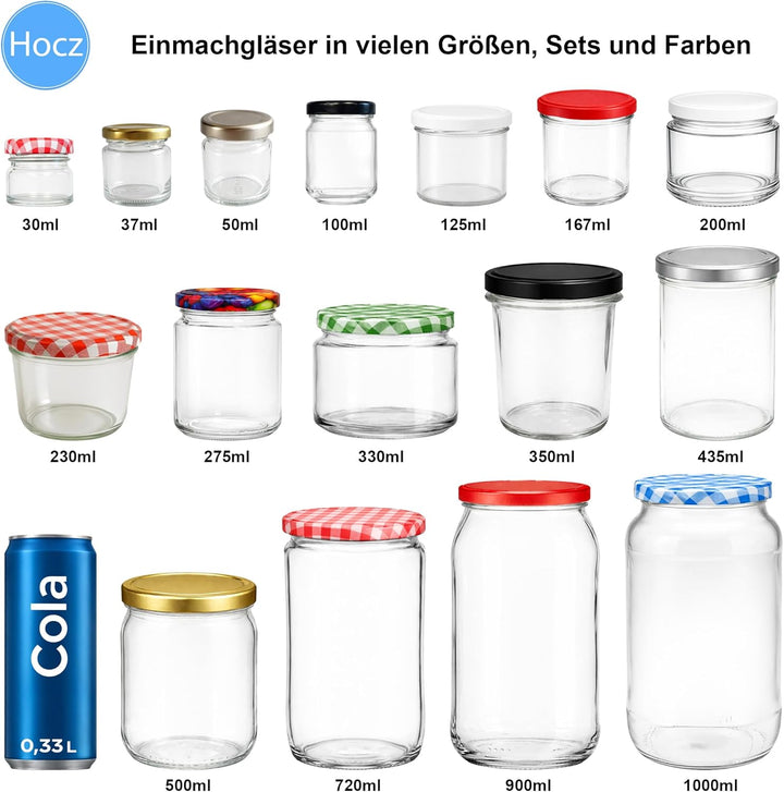 hocz 25x Marmeladengläser 230 ml Set | Deckel Rot Kariert TO 82 | mit Etiketten NZ | Einmachgläser m