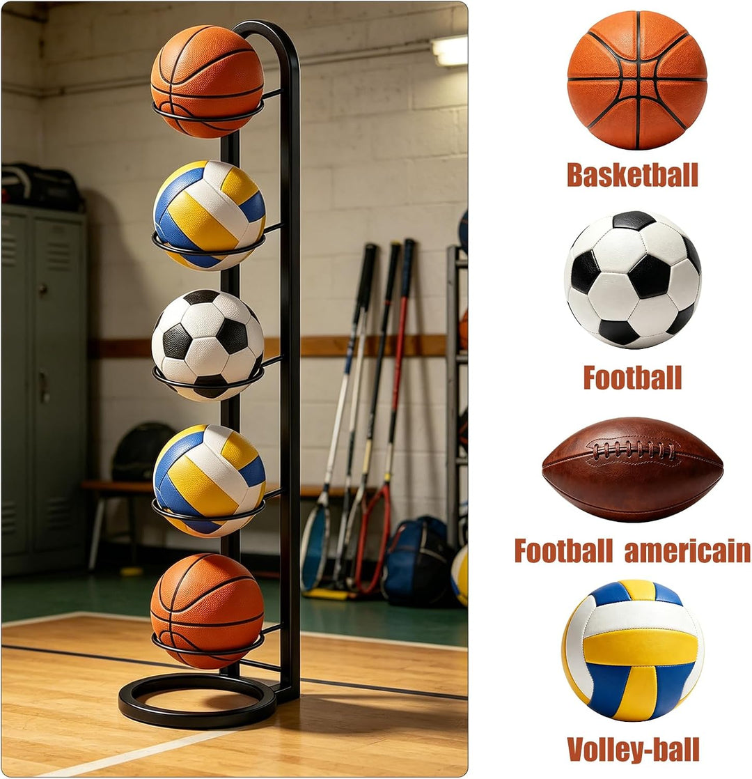 Ballständer, 5 Stufiger Ball Aufbewahrung,Abnehmbarer, aufstellbarer Ballständer, Basketballkorb, ge