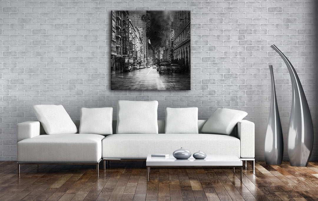 Die aufbrausende Sturmnacht in der Stadt Format: 60x60 Effekt: Schwarz&amp;Weiss als Leinwandbild, Motiv